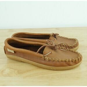 Vintage Women's 9 Moccasins Brown Leather Whipstitch Preppy Traditional Academia